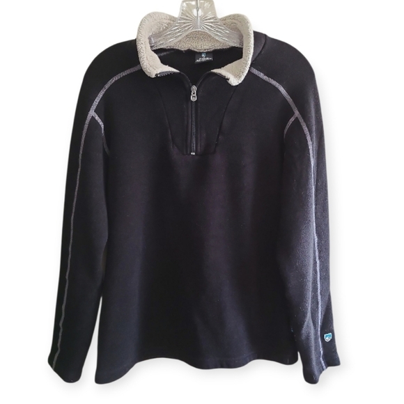 KUHL Mens Europa 1/4 Zip Pullover Sweater Black Longsleeve Size Medium - Picture 2 of 16